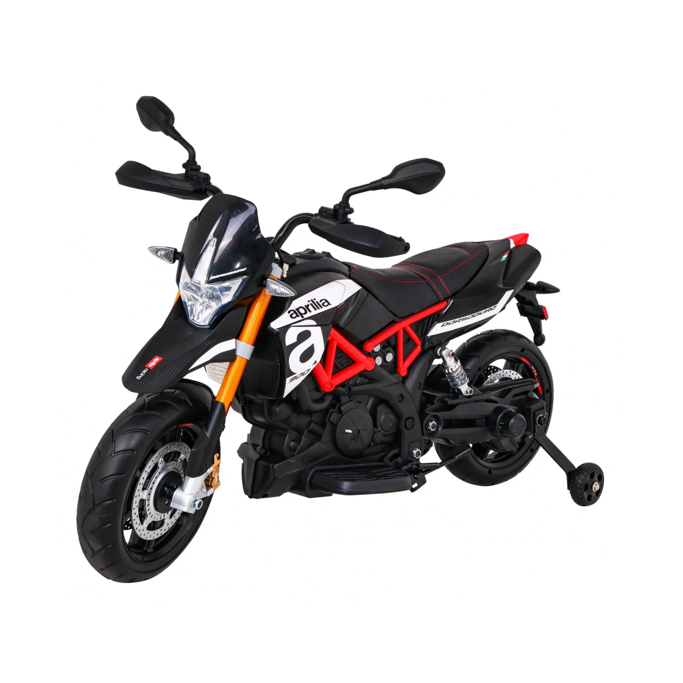 Elektrická motorka pre deti 12 Aprilia Black s pomocnými kolieskami 